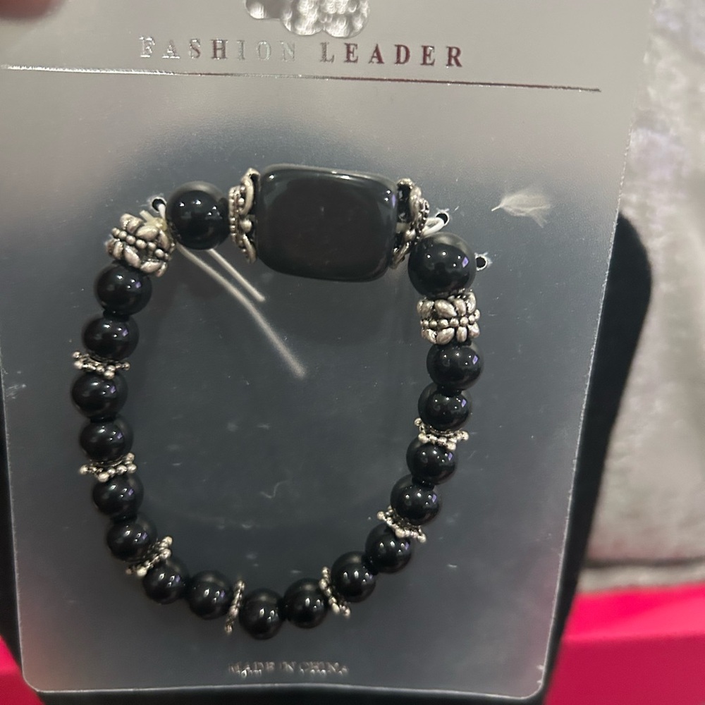 Black Genuine Stone Beaded Bracelet